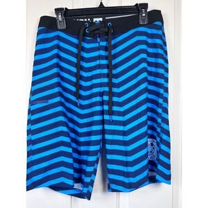 Dixxon Flannel Co Mens‎ Board Shorts Blue Chevron Stripe Swim Trunks Size 30